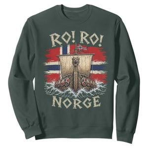 Retro Norge Viking Longship Ro Ro Sweatshirt Patriotic Norge Norwegian Flag Funny Rowing Support TS02 Dark Forest Green Print Your Wear