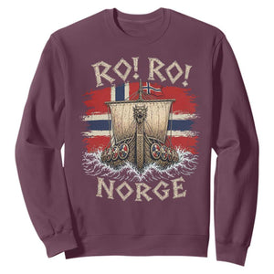 Retro Norge Viking Longship Ro Ro Sweatshirt Patriotic Norge Norwegian Flag Funny Rowing Support TS02 Maroon Print Your Wear