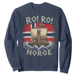 Retro Norge Viking Longship Ro Ro Sweatshirt Patriotic Norge Norwegian Flag Funny Rowing Support TS02 Navy Print Your Wear