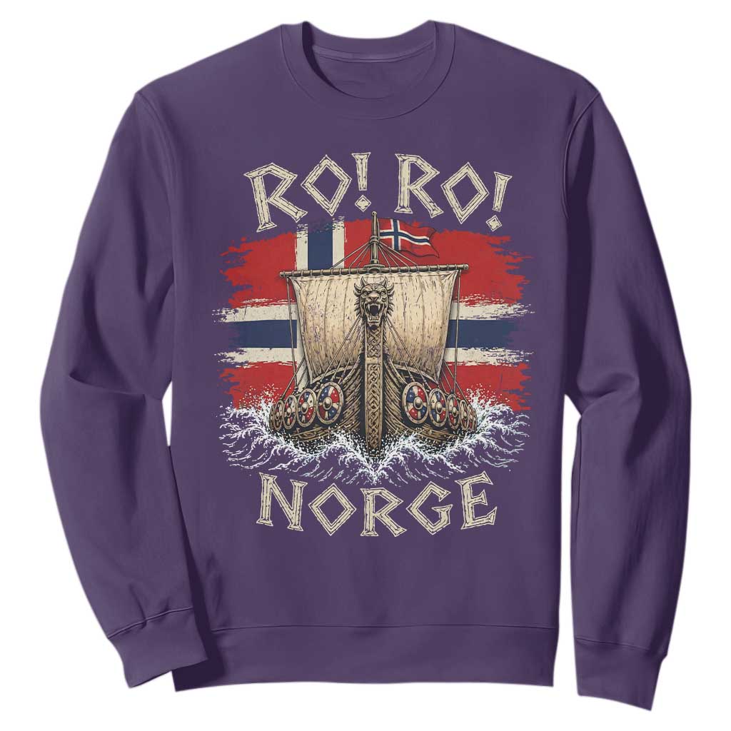 Retro Norge Viking Longship Ro Ro Sweatshirt Patriotic Norge Norwegian Flag Funny Rowing Support TS02 Purple Print Your Wear