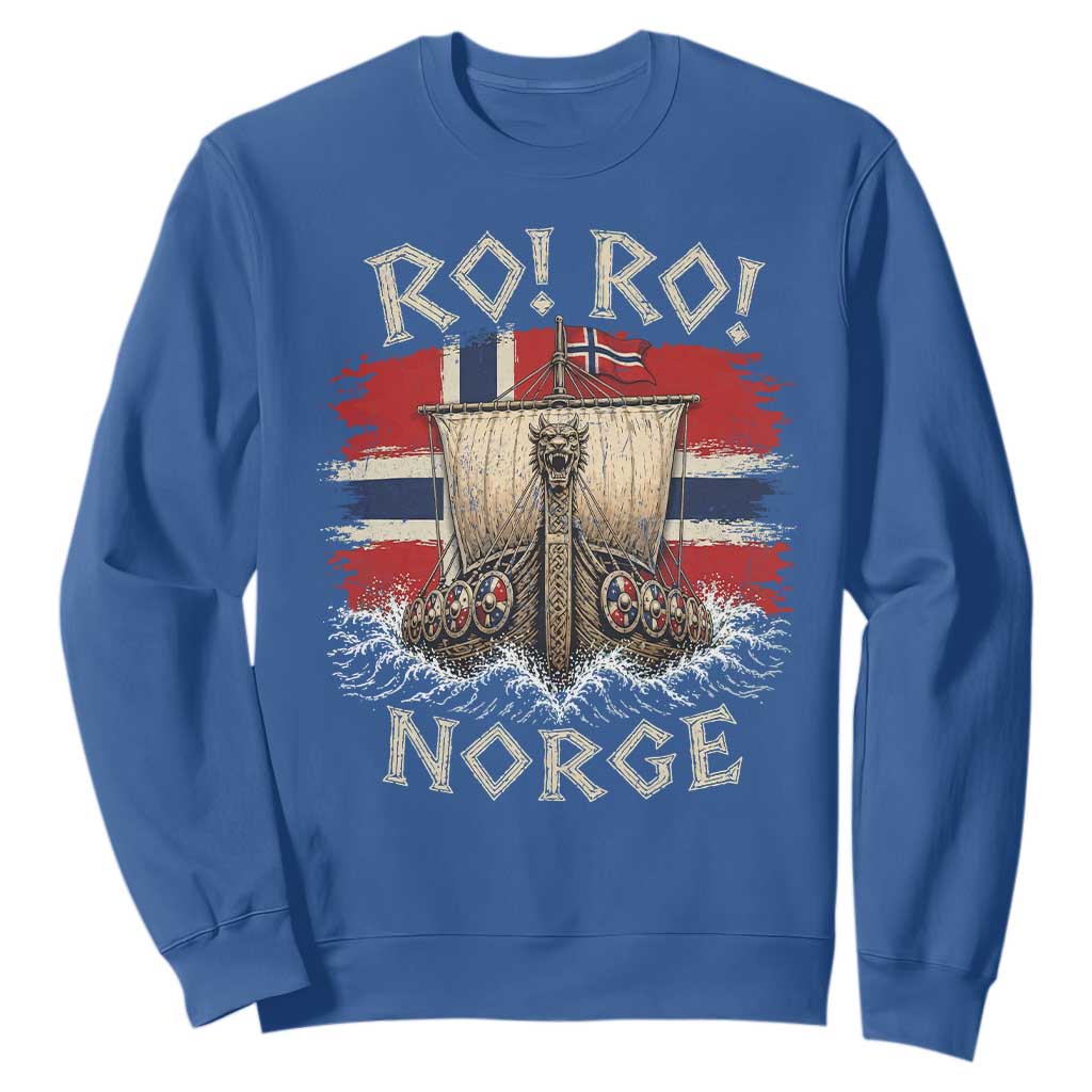 Retro Norge Viking Longship Ro Ro Sweatshirt Patriotic Norge Norwegian Flag Funny Rowing Support TS02 Royal Blue Print Your Wear