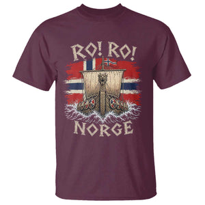 Retro Norge Viking Longship Ro Ro T Shirt Patriotic Norge Norwegian Flag Funny Rowing Support TS02 Maroon Print Your Wear