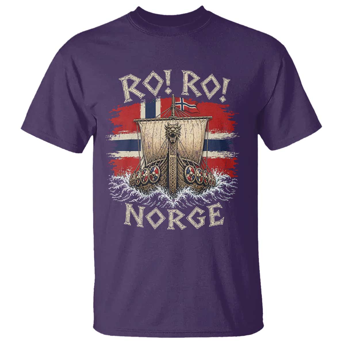 Retro Norge Viking Longship Ro Ro T Shirt Patriotic Norge Norwegian Flag Funny Rowing Support TS02 Purple Print Your Wear