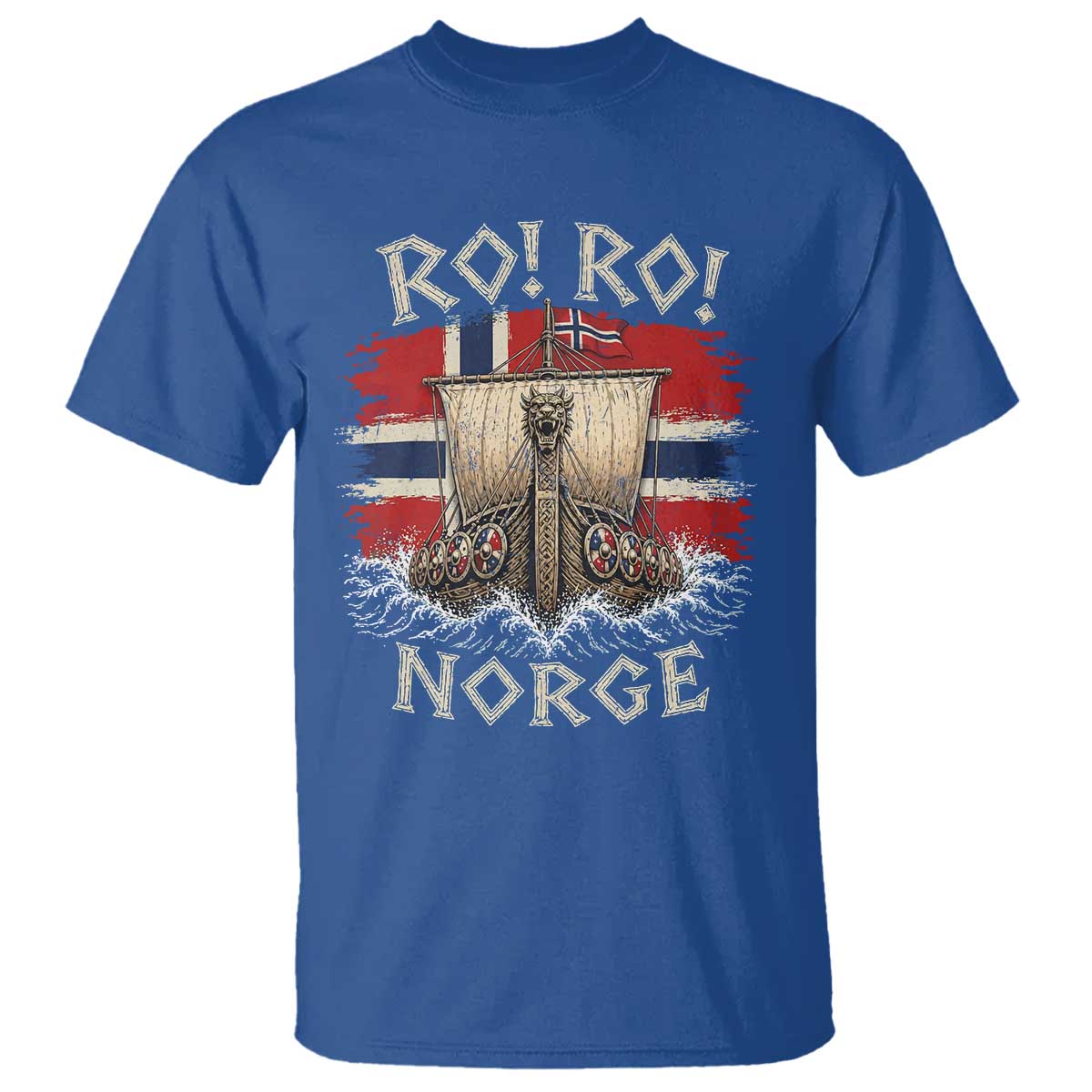 Retro Norge Viking Longship Ro Ro T Shirt Patriotic Norge Norwegian Flag Funny Rowing Support TS02 Royal Blue Print Your Wear