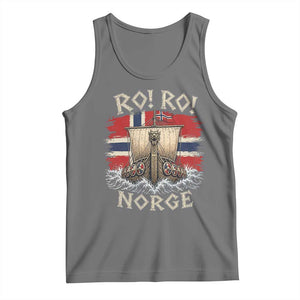 Retro Norge Viking Longship Ro Ro Tank Top Patriotic Norge Norwegian Flag Funny Rowing Support TS02 Black Heather Print Your Wear