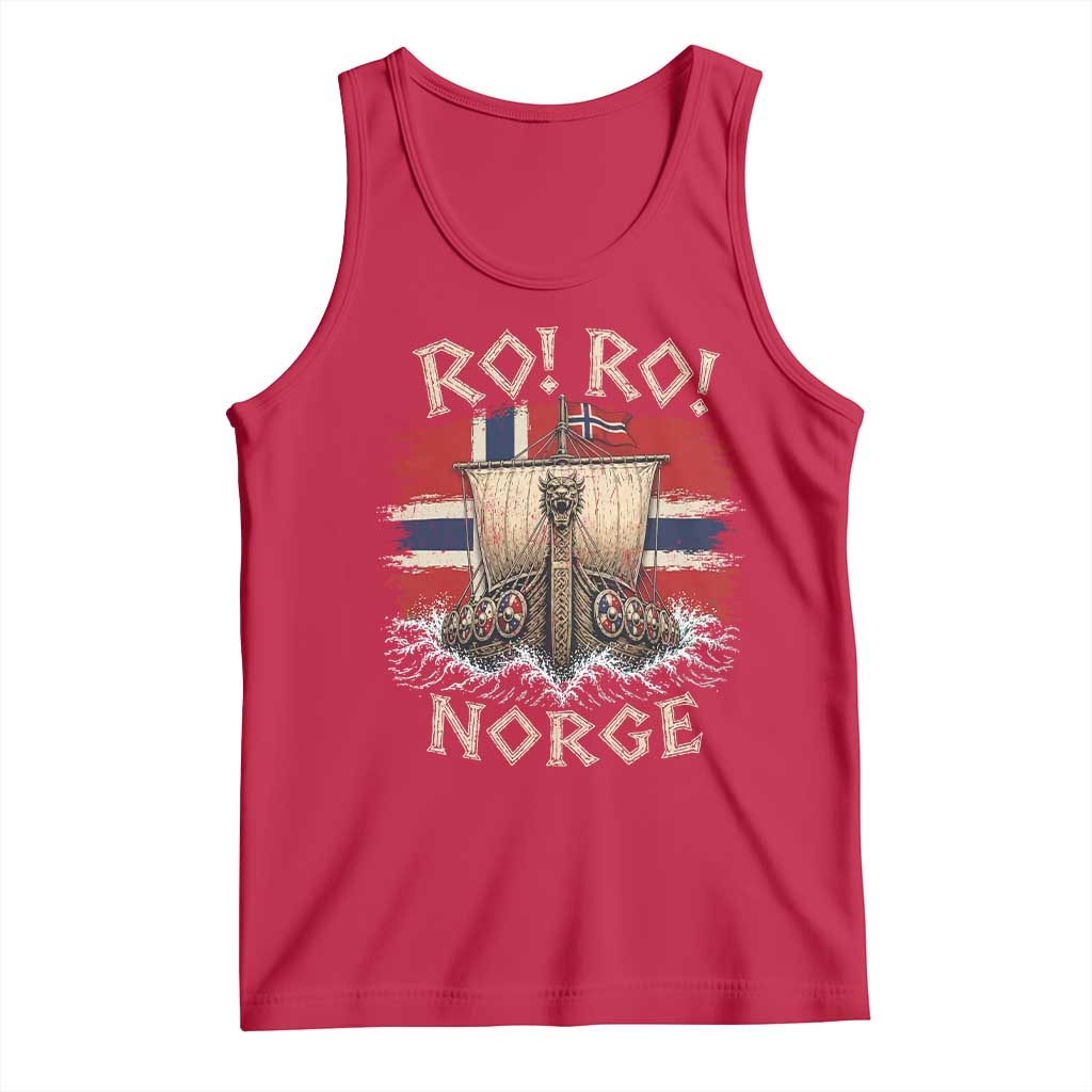 Retro Norge Viking Longship Ro Ro Tank Top Patriotic Norge Norwegian Flag Funny Rowing Support TS02 Red Print Your Wear