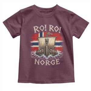 Retro Norge Viking Longship Ro Ro Toddler T Shirt Patriotic Norge Norwegian Flag Funny Rowing Support TS02 Maroon Print Your Wear