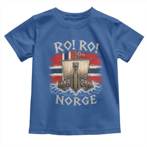 Retro Norge Viking Longship Ro Ro Toddler T Shirt Patriotic Norge Norwegian Flag Funny Rowing Support TS02 Royal Blue Print Your Wear