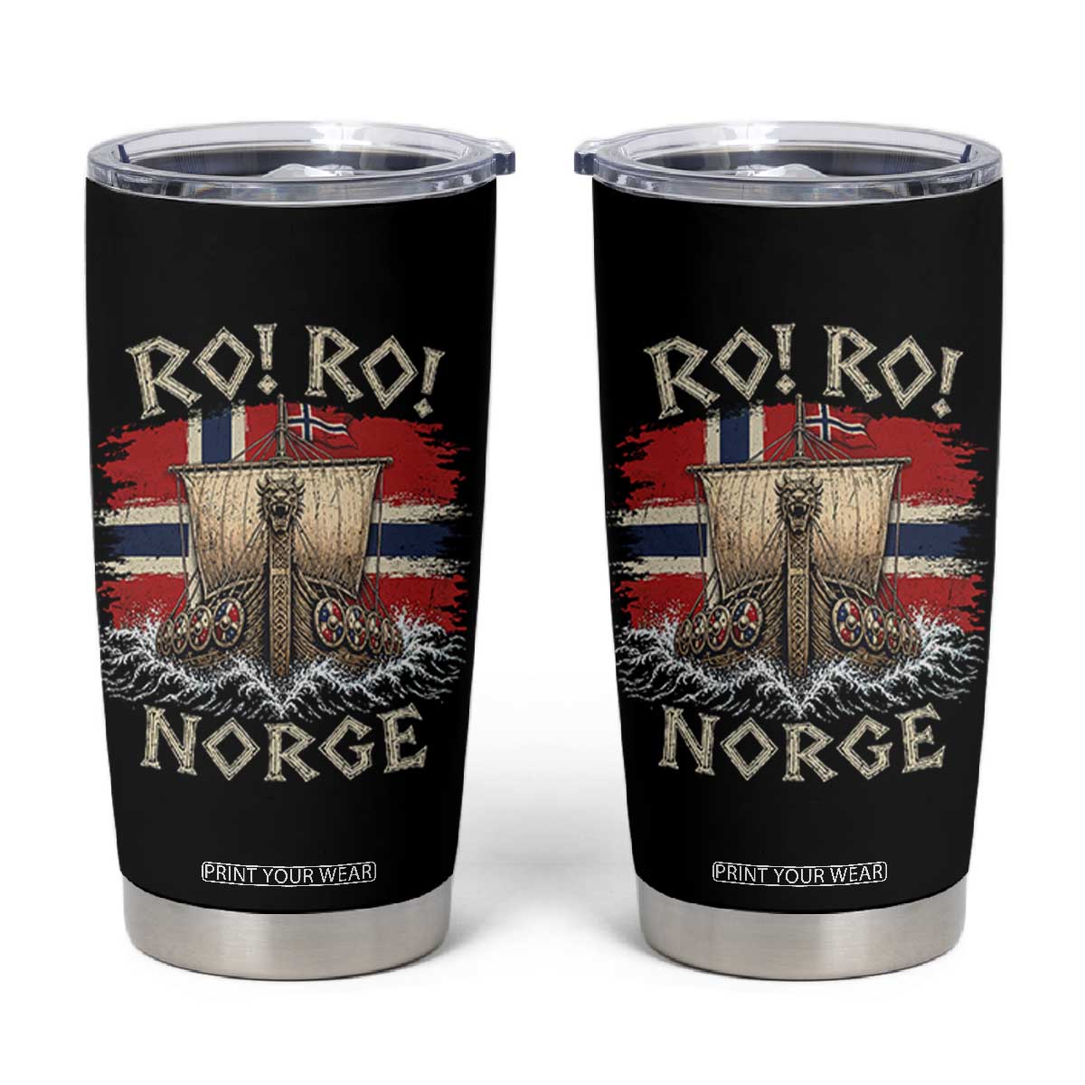Retro Norge Viking Longship Ro Ro Tumbler Cup Patriotic Norge Norwegian Flag Funny Rowing Support TS02 Black Print Your Wear