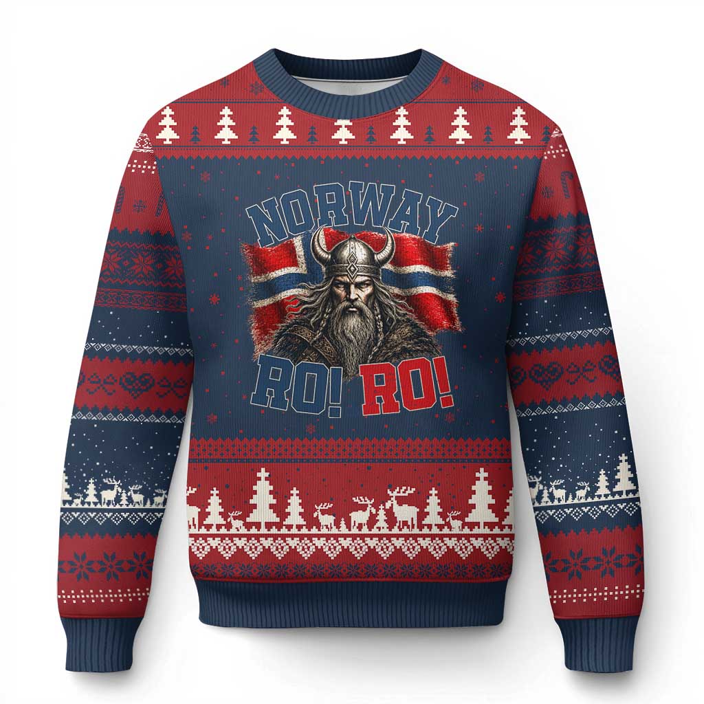 Fierce Norway Viking Warrior Ro Ro Ugly Christmas Sweater Patriotic Norge Norwegian Flag Funny Rowing Support TS02 Navy Red Print Your Wear