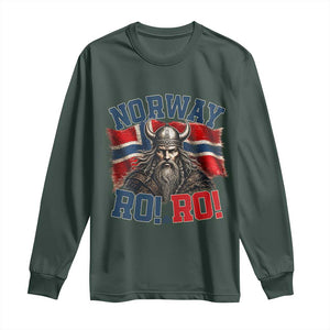 Fierce Norway Viking Warrior Ro Ro Long Sleeve Shirt Patriotic Norge Norwegian Flag Funny Rowing Support TS02 Dark Forest Green Print Your Wear