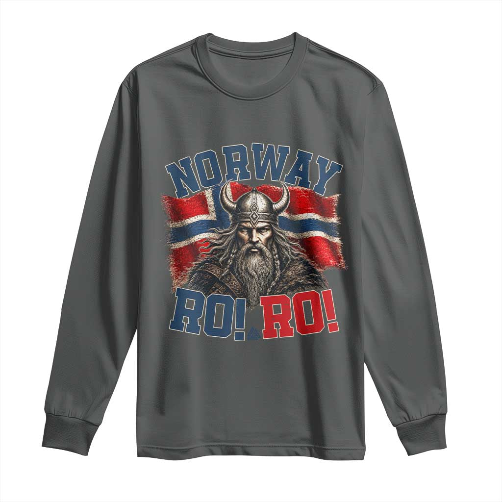 Fierce Norway Viking Warrior Ro Ro Long Sleeve Shirt Patriotic Norge Norwegian Flag Funny Rowing Support TS02 Dark Heather Print Your Wear