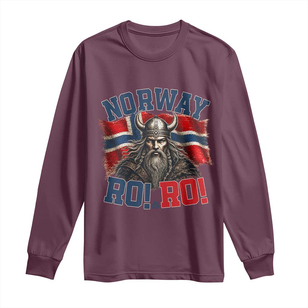 Fierce Norway Viking Warrior Ro Ro Long Sleeve Shirt Patriotic Norge Norwegian Flag Funny Rowing Support TS02 Maroon Print Your Wear