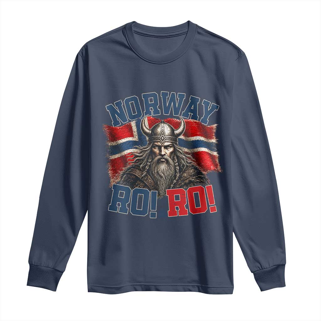 Fierce Norway Viking Warrior Ro Ro Long Sleeve Shirt Patriotic Norge Norwegian Flag Funny Rowing Support TS02 Navy Print Your Wear