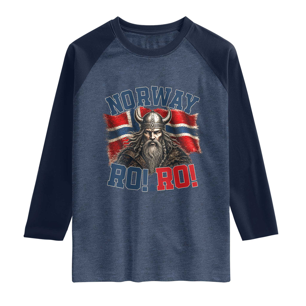 Fierce Norway Viking Warrior Ro Ro Raglan Shirt Patriotic Norge Norwegian Flag Funny Rowing Support TS02 Heather Denim Navy Print Your Wear