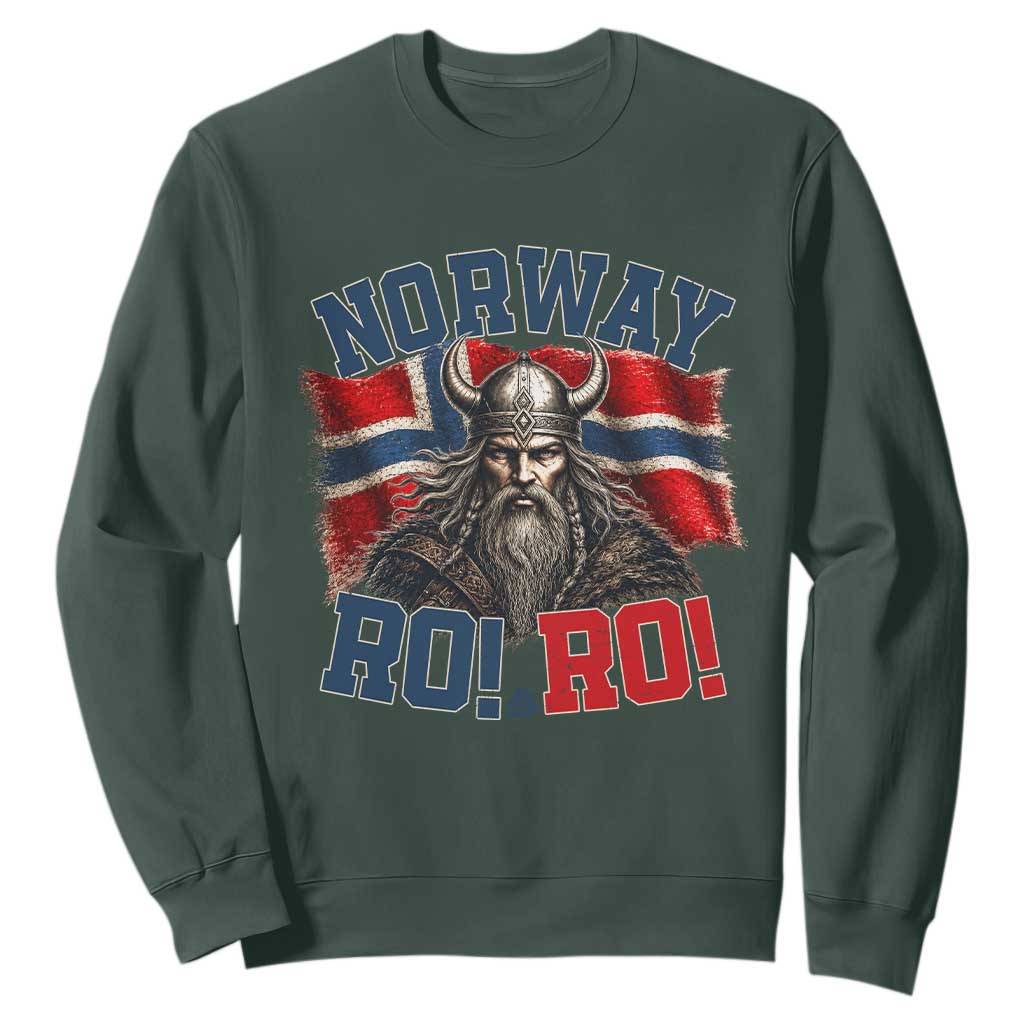 Fierce Norway Viking Warrior Ro Ro Sweatshirt Patriotic Norge Norwegian Flag Funny Rowing Support TS02 Dark Forest Green Print Your Wear