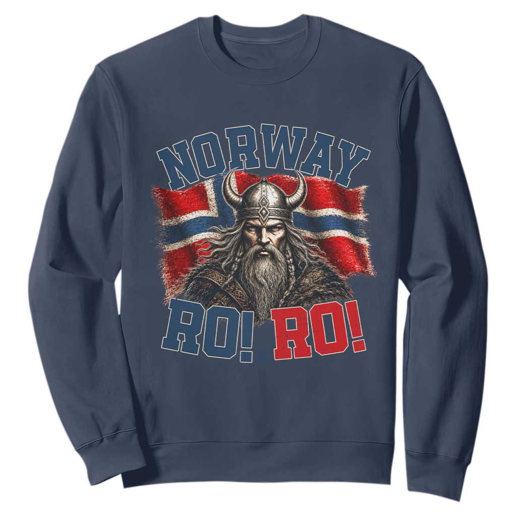 Fierce Norway Viking Warrior Ro Ro Sweatshirt Patriotic Norge Norwegian Flag Funny Rowing Support TS02 Navy Print Your Wear