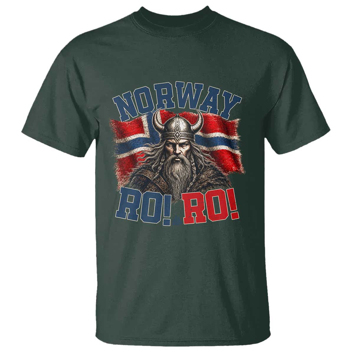 Fierce Norway Viking Warrior Ro Ro T Shirt Patriotic Norge Norwegian Flag Funny Rowing Support TS02 Dark Forest Green Print Your Wear
