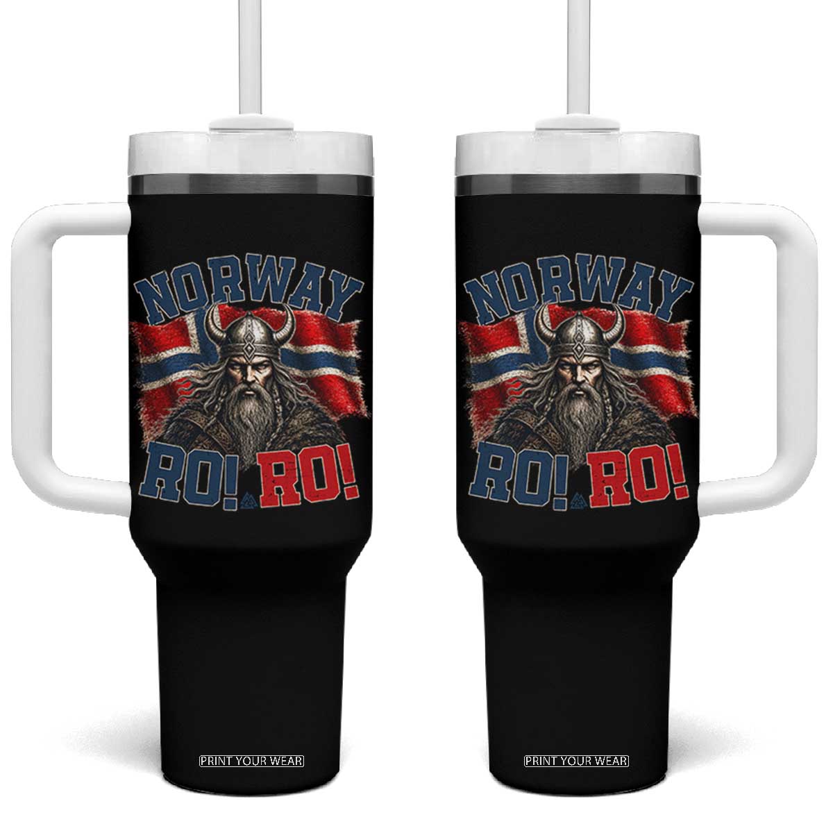 Fierce Norway Viking Warrior Ro Ro Tumbler With Handle Patriotic Norge Norwegian Flag Funny Rowing Support TS02 One Size: 40 oz Black Print Your Wear
