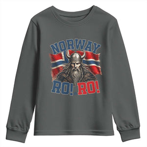 Fierce Norway Viking Warrior Ro Ro Youth Sweatshirt Patriotic Norge Norwegian Flag Funny Rowing Support TS02 Dark Heather Print Your Wear