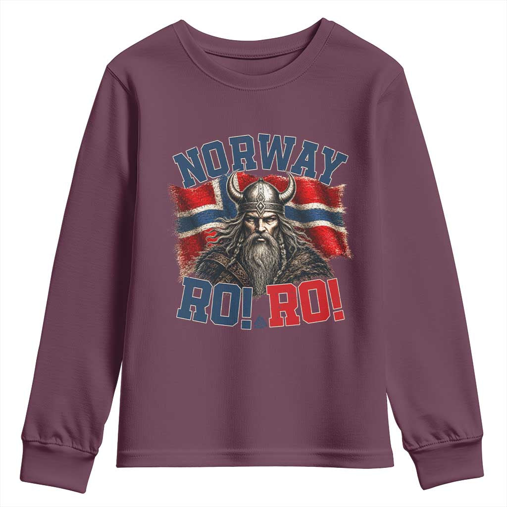 Fierce Norway Viking Warrior Ro Ro Youth Sweatshirt Patriotic Norge Norwegian Flag Funny Rowing Support TS02 Maroon Print Your Wear
