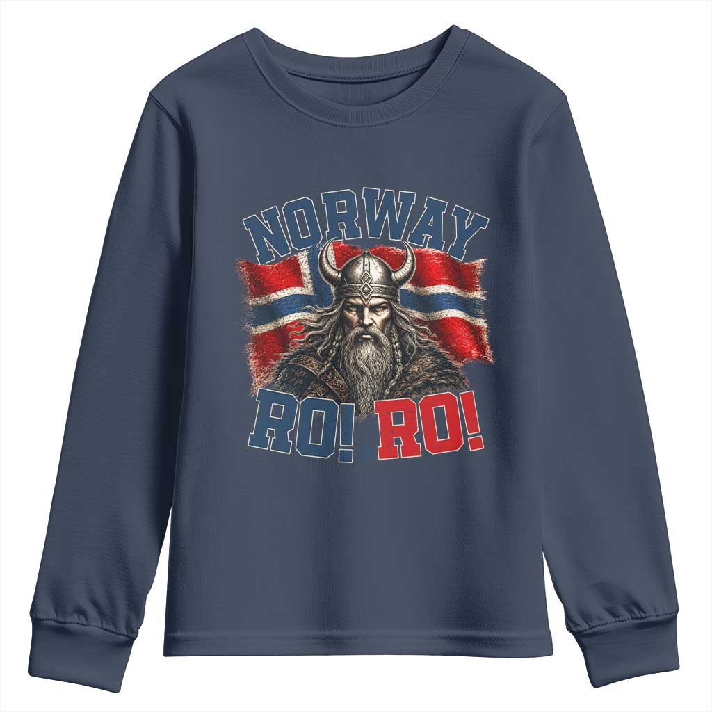 Fierce Norway Viking Warrior Ro Ro Youth Sweatshirt Patriotic Norge Norwegian Flag Funny Rowing Support TS02 Navy Print Your Wear