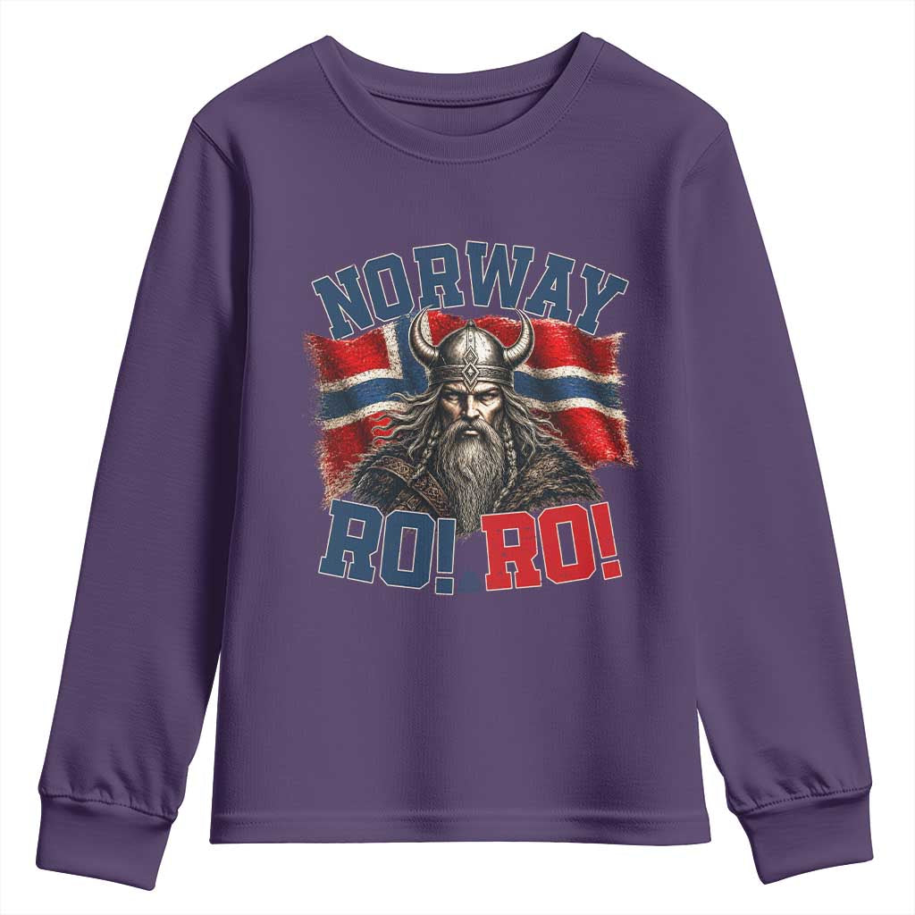 Fierce Norway Viking Warrior Ro Ro Youth Sweatshirt Patriotic Norge Norwegian Flag Funny Rowing Support TS02 Purple Print Your Wear