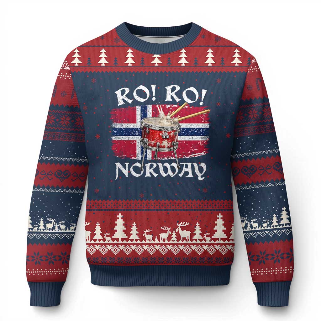 Funny Norway Drummer Ro Ro Ugly Christmas Sweater Patriotic Norge Norwegian Flag Rowing Support TS02 Navy Red Print Your Wear