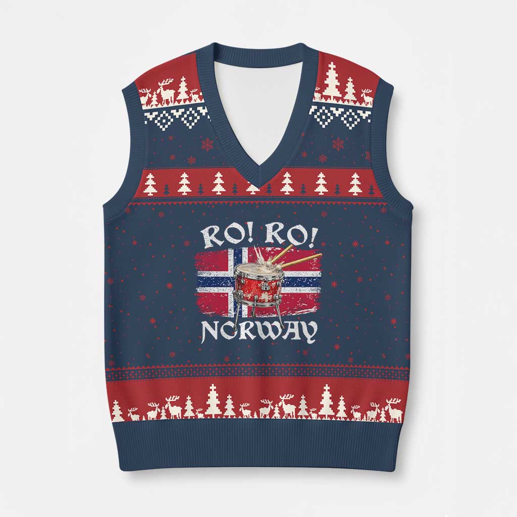Funny Norway Drummer Ro Ro V-Neck Knit Sweater Vest Patriotic Norge Norwegian Flag Rowing Support TS02 Navy Red Print Your Wear