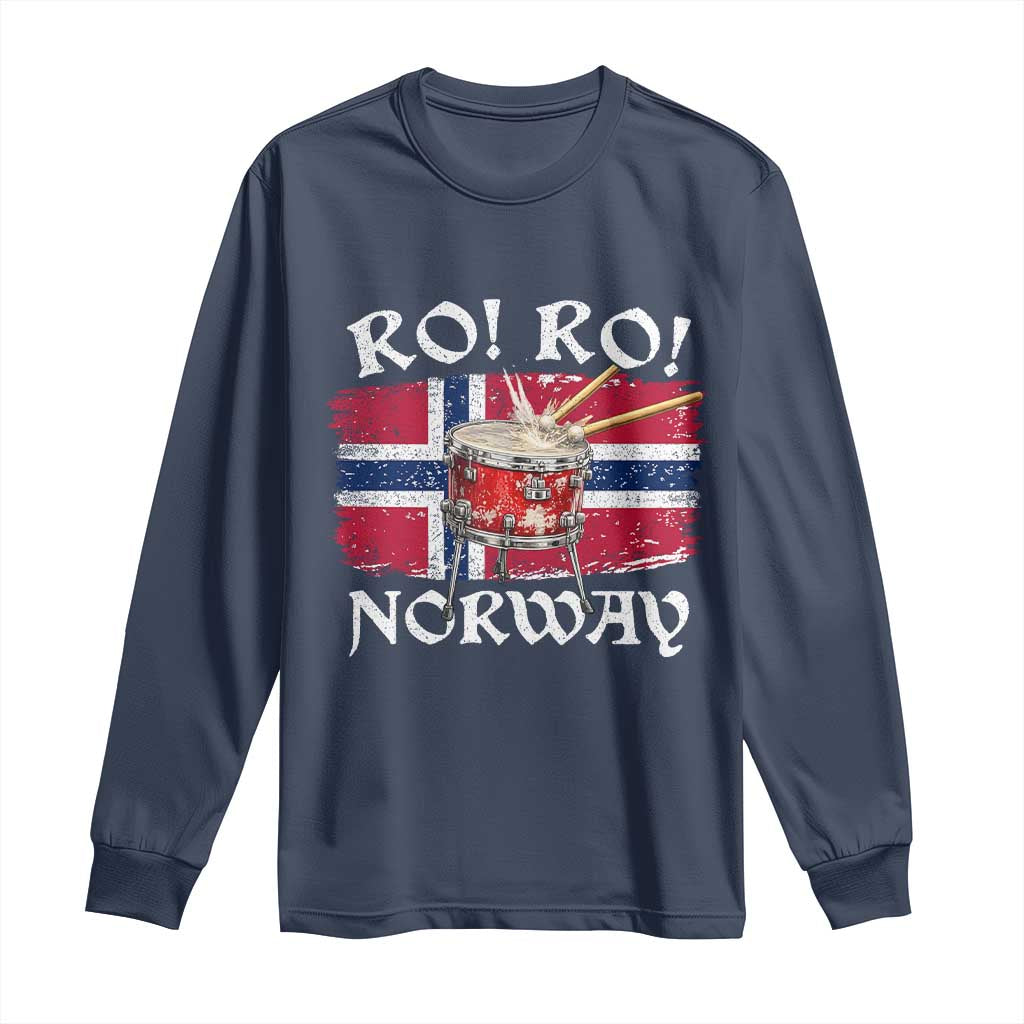 Funny Norway Drummer Ro Ro Long Sleeve Shirt Patriotic Norge Norwegian Flag Rowing Support TS02 Navy Print Your Wear
