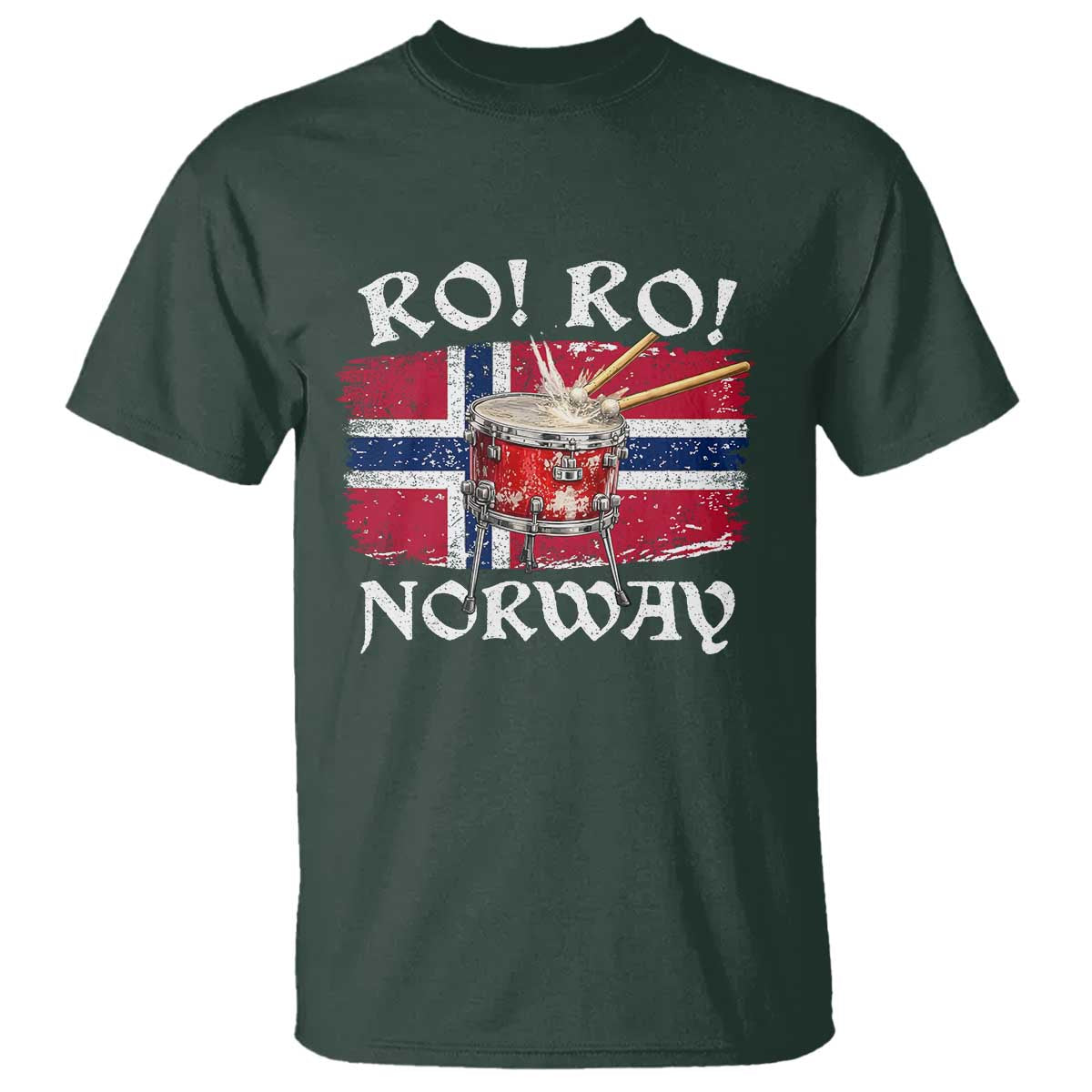 Funny Norway Drummer Ro Ro T Shirt Patriotic Norge Norwegian Flag Rowing Support TS02 Dark Forest Green Print Your Wear