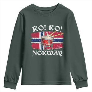 Funny Norway Drummer Ro Ro Youth Sweatshirt Patriotic Norge Norwegian Flag Rowing Support TS02 Dark Forest Green Print Your Wear