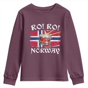 Funny Norway Drummer Ro Ro Youth Sweatshirt Patriotic Norge Norwegian Flag Rowing Support TS02 Maroon Print Your Wear