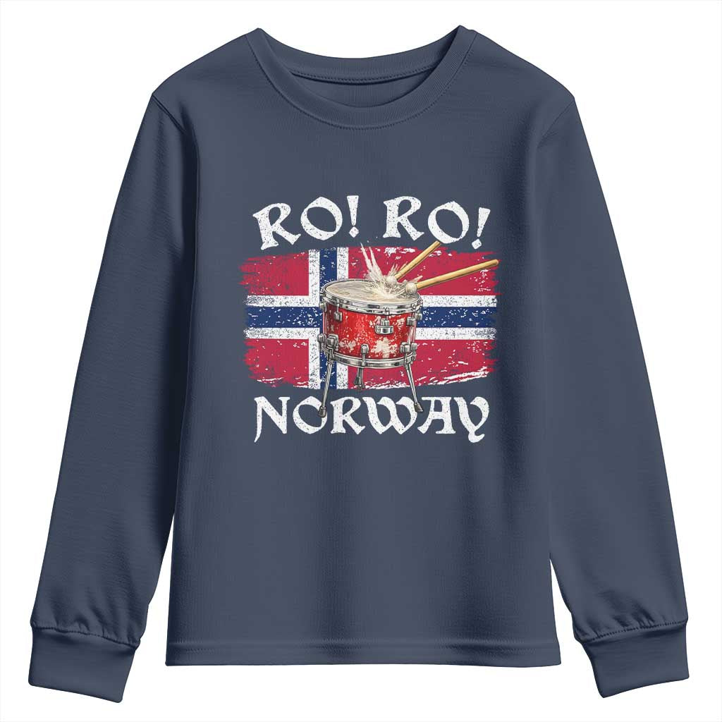 Funny Norway Drummer Ro Ro Youth Sweatshirt Patriotic Norge Norwegian Flag Rowing Support TS02 Navy Print Your Wear