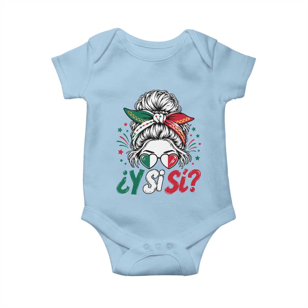 Y Si Si Mexican Flag Messy Bun with Sunglasses Graphic Baby Onesie What If Yes Mexico Latina Pride TS02 Light Blue Print Your Wear