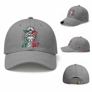 Y Si Si Mexican Flag Messy Bun with Sunglasses Graphic Baseball Cap What If Yes Mexico Latina Pride TS02 Baseball Cap Universal Fit Sport Gray Print Your Wear
