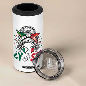 Y Si Si Mexican Flag Messy Bun with Sunglasses Graphic 4 in 1 Can Cooler Tumbler What If Yes Mexico Latina Pride TS02 Print Your Wear