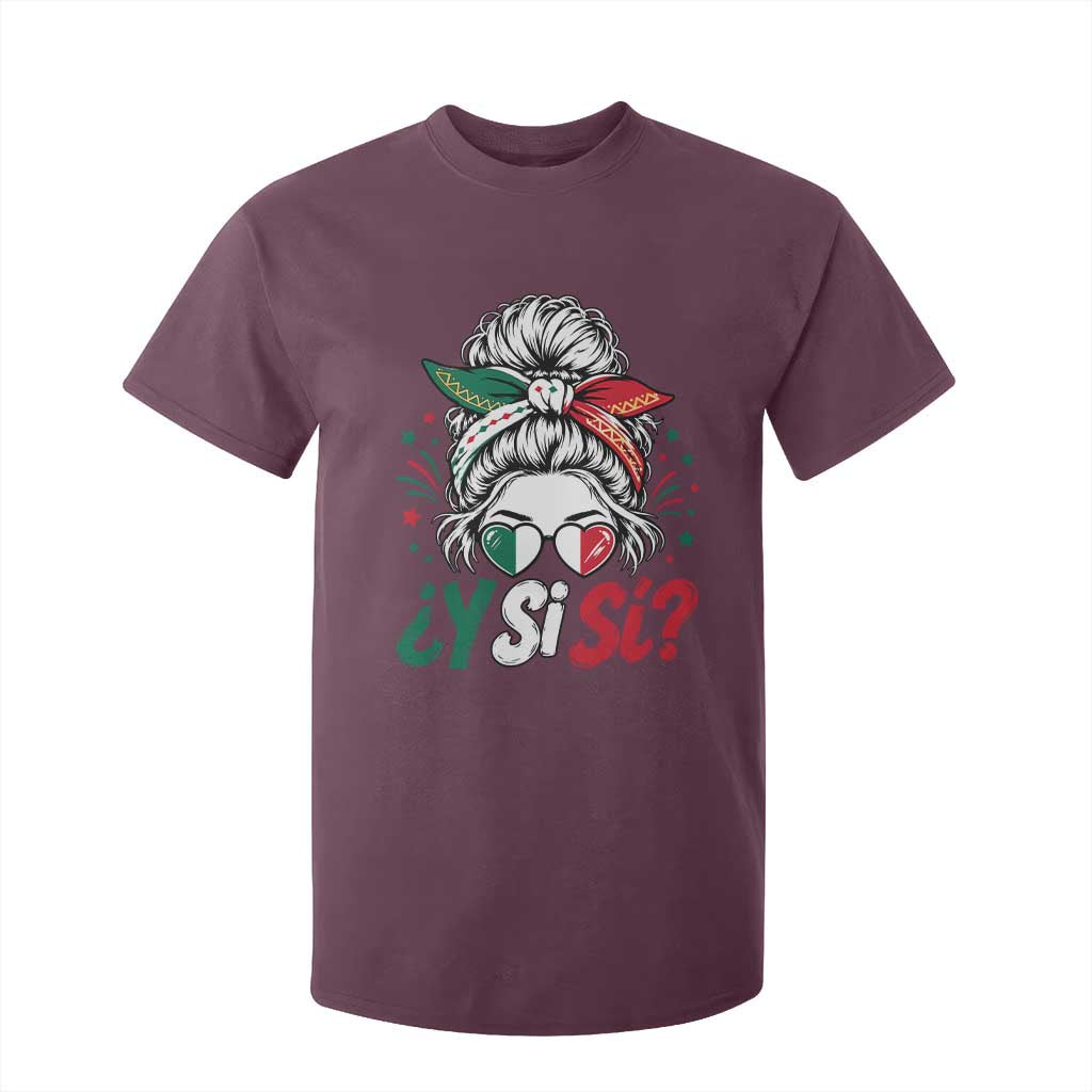 Y Si Si Mexican Flag Messy Bun with Sunglasses Graphic T Shirt For Kid What If Yes Mexico Latina Pride TS02 Maroon Print Your Wear