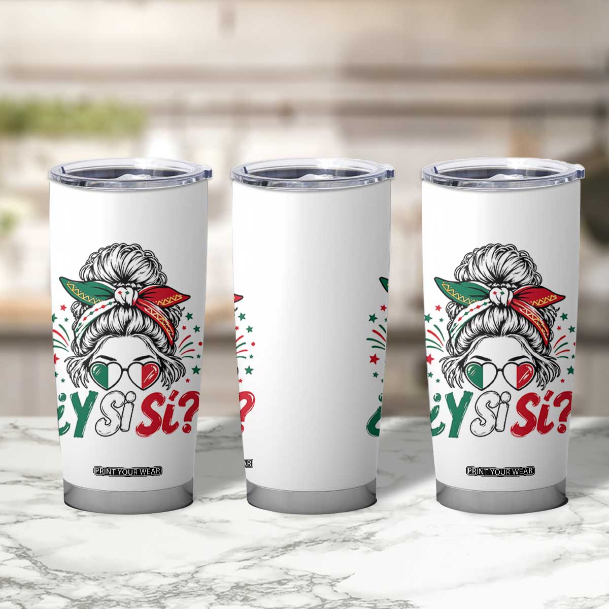 Y Si Si Mexican Flag Messy Bun with Sunglasses Graphic Tumbler Cup What If Yes Mexico Latina Pride TS02 Print Your Wear