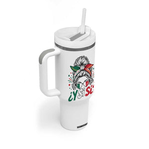 Y Si Si Mexican Flag Messy Bun with Sunglasses Graphic Tumbler With Handle What If Yes Mexico Latina Pride TS02 Print Your Wear