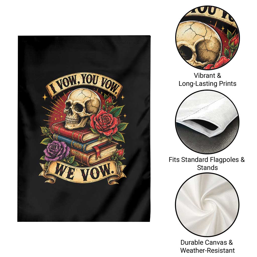 Vintage Skull Roses Gothic Dark Academia Aesthetic Garden Flag I Vow You Vow We Vow Fantasy Fiction Bookish Gift