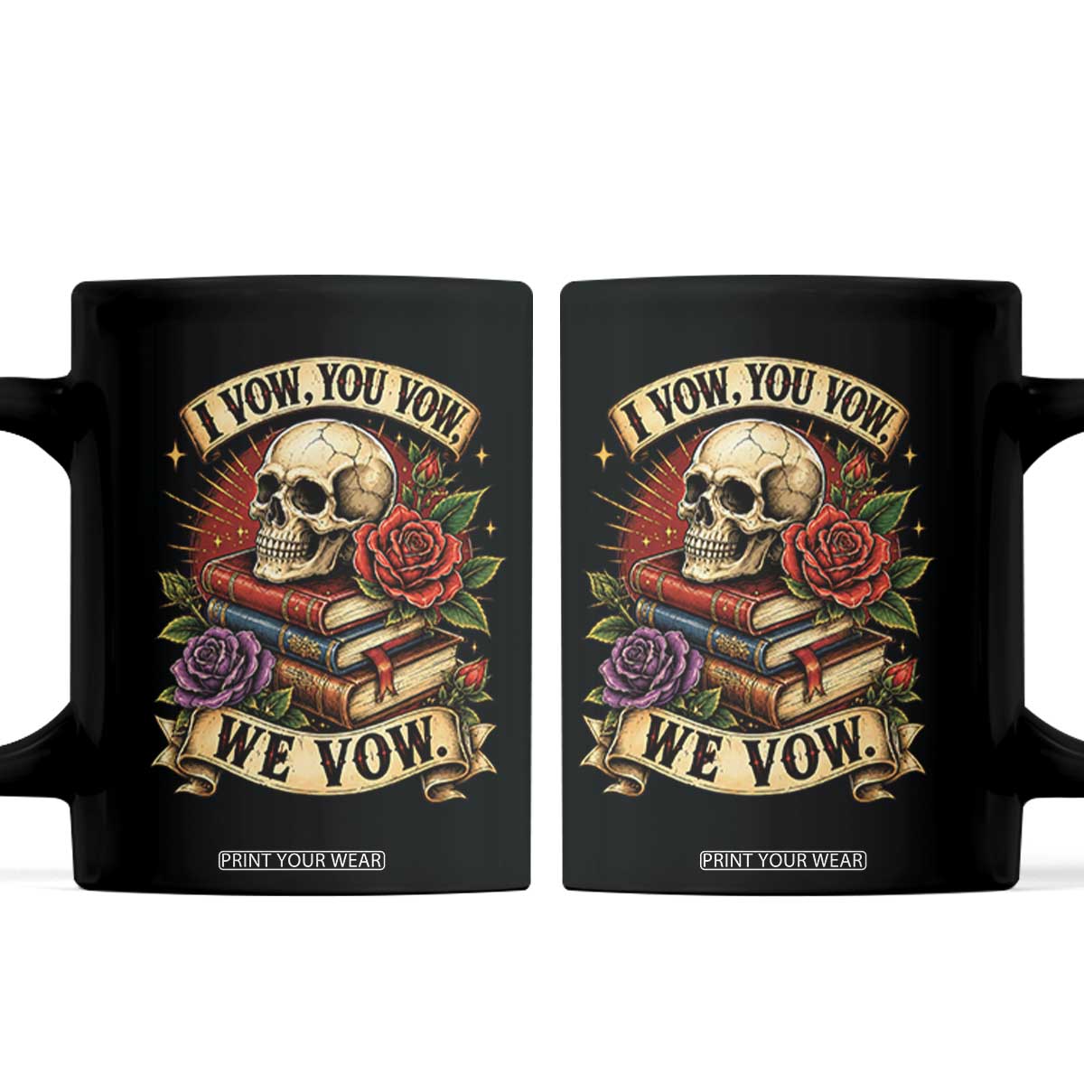 Vintage Skull Roses Gothic Dark Academia Aesthetic Coffee Mug I Vow You Vow We Vow Fantasy Fiction Bookish Gift