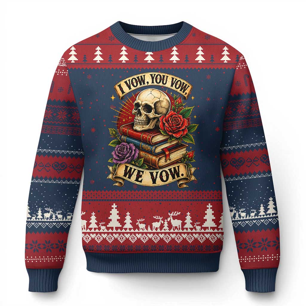 Vintage Skull Roses Gothic Dark Academia Aesthetic Ugly Christmas Sweater I Vow You Vow We Vow Fantasy Fiction Bookish Gift TS02 Navy Red Print Your Wear