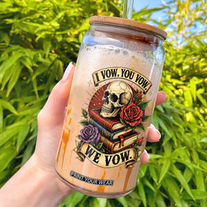 Vintage Skull Roses Gothic Dark Academia Aesthetic Glass Can I Vow You Vow We Vow Fantasy Fiction Bookish Gift