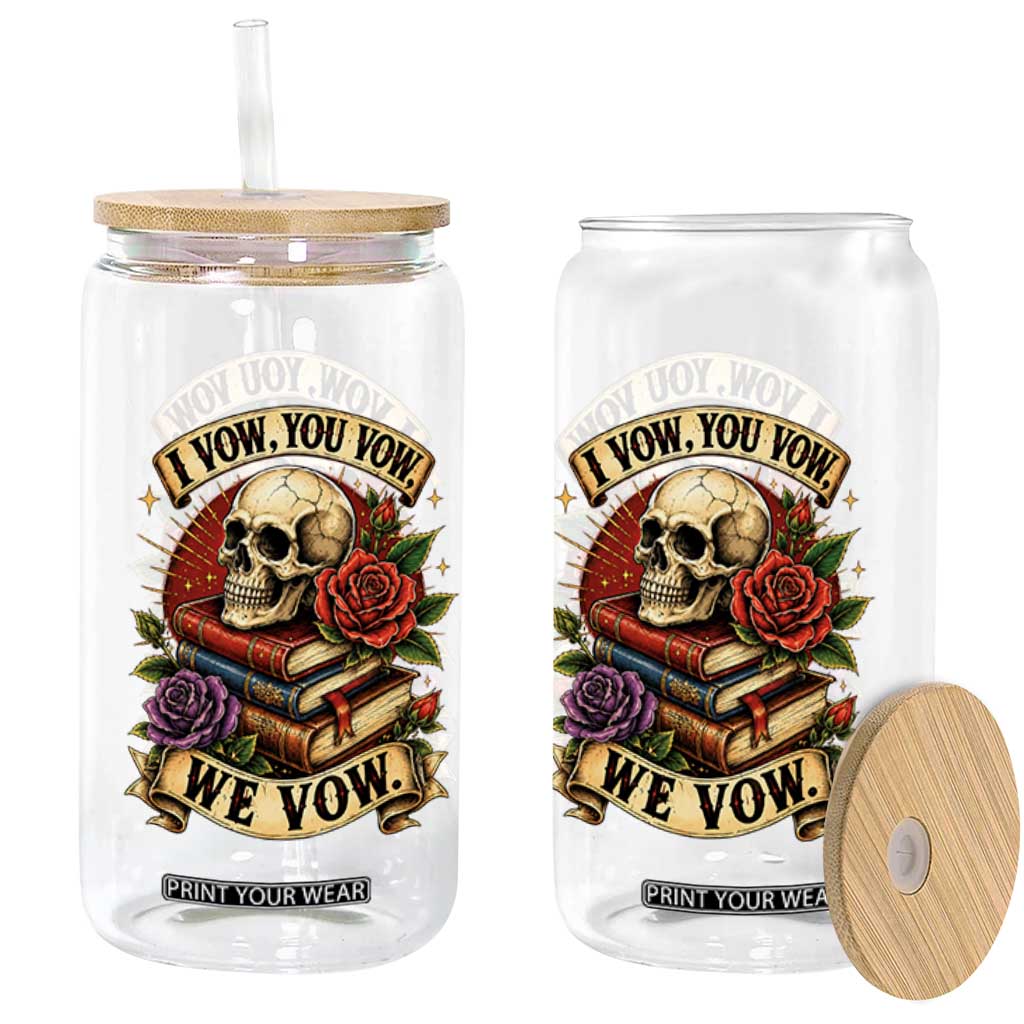 Vintage Skull Roses Gothic Dark Academia Aesthetic Glass Can I Vow You Vow We Vow Fantasy Fiction Bookish Gift