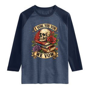 Vintage Skull Roses Gothic Dark Academia Aesthetic Raglan Shirt I Vow You Vow We Vow Fantasy Fiction Bookish Gift