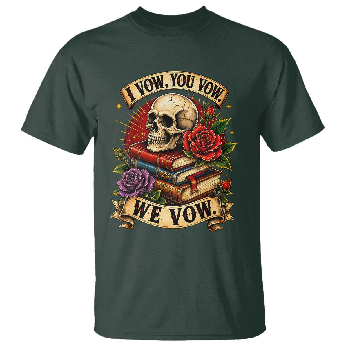 Vintage Skull Roses Gothic Dark Academia Aesthetic T Shirt I Vow You Vow We Vow Fantasy Fiction Bookish Gift
