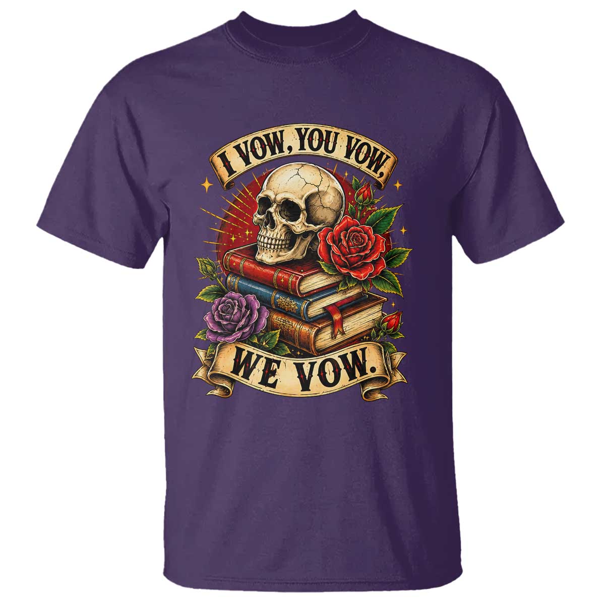 Vintage Skull Roses Gothic Dark Academia Aesthetic T Shirt I Vow You Vow We Vow Fantasy Fiction Bookish Gift