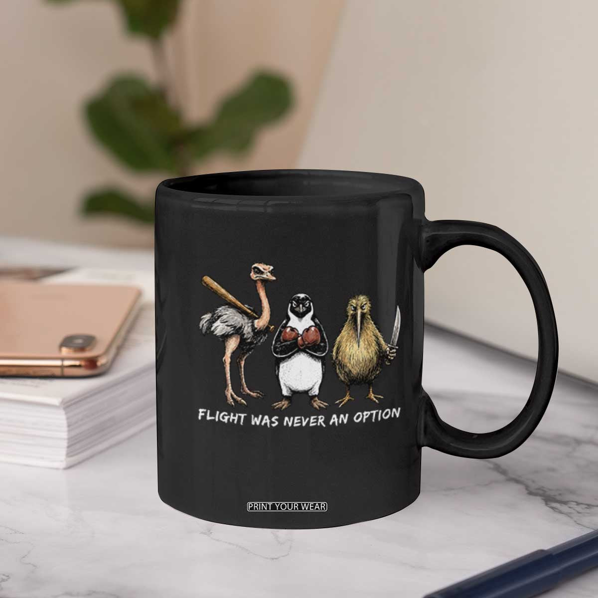 Flight Was Never An Option Flightless Birds Coffee Mug Funny Ostrich Penguin Kiwi Brawler Dark Humor Graphic