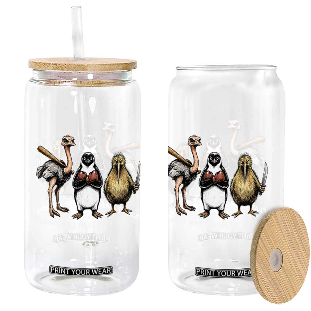 Flight Was Never An Option Flightless Birds Glass Can Funny Ostrich Penguin Kiwi Brawler Dark Humor Graphic